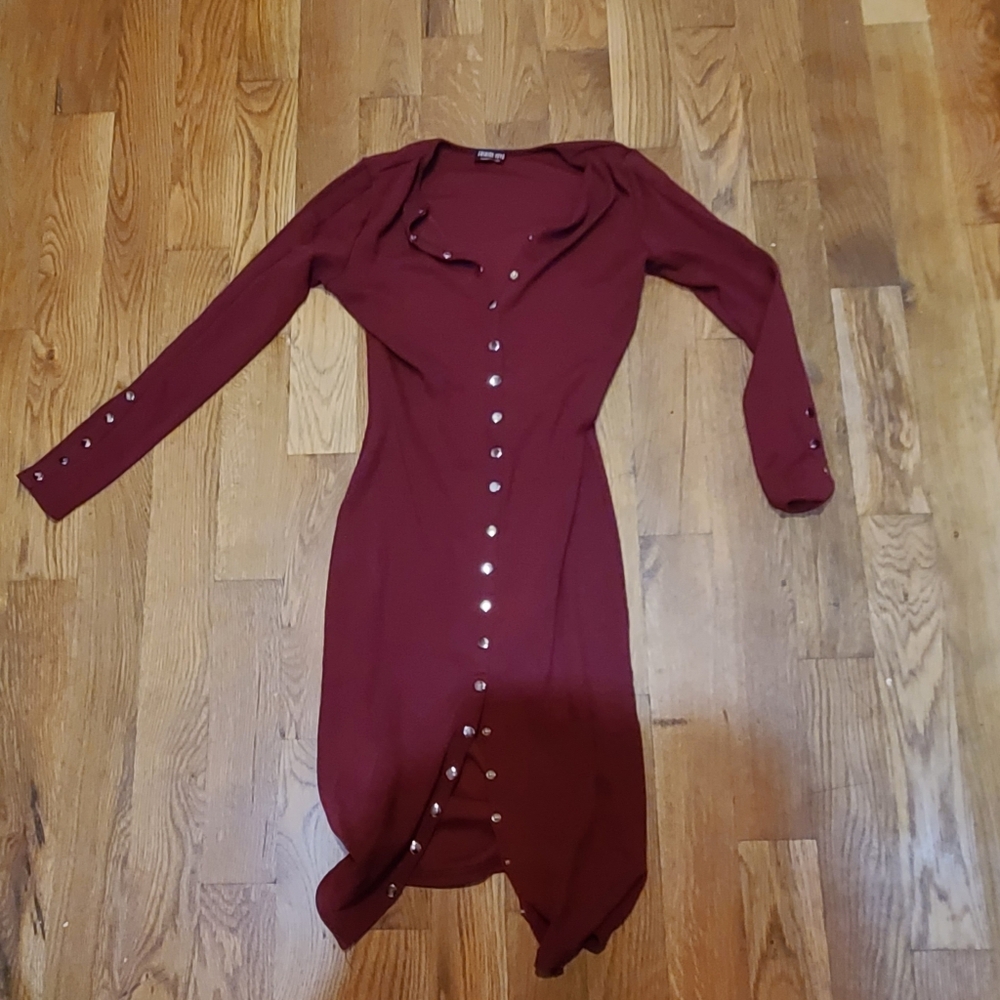 Fashion Nova Burgundy Button-Down Dress